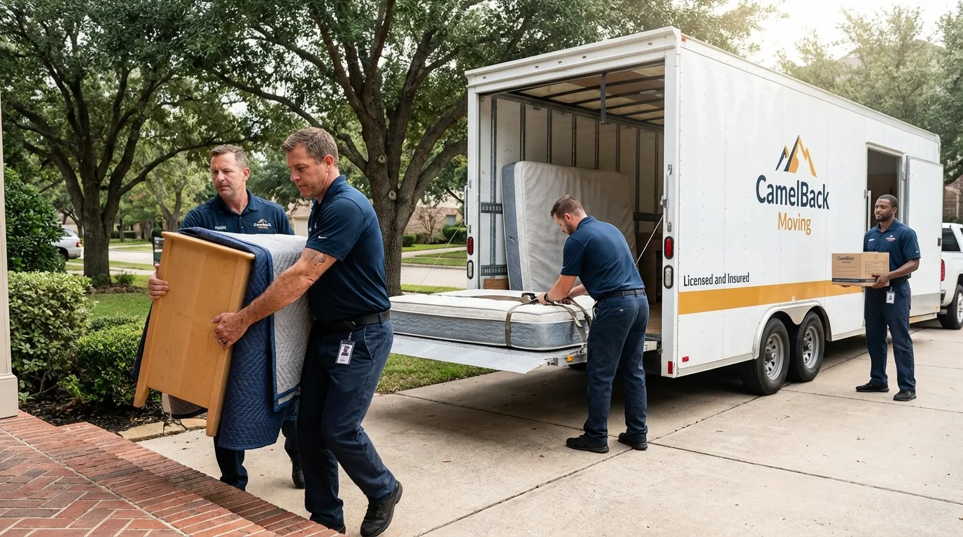 Crew loading residential truck for cross-state move from North Palm Beach, FL