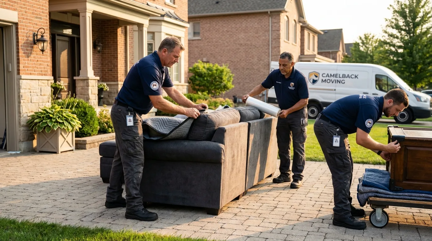 Large estate moving crew wrapping furniture in North Palm Beach, FL